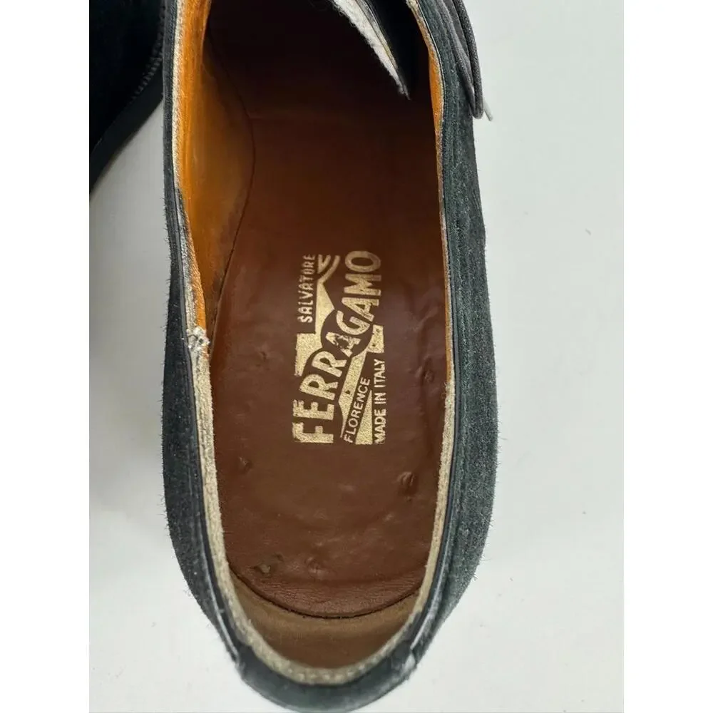 Salvatore Ferragamo Black Suede Square Toe Oxford Men's Shoes US 11.5 B